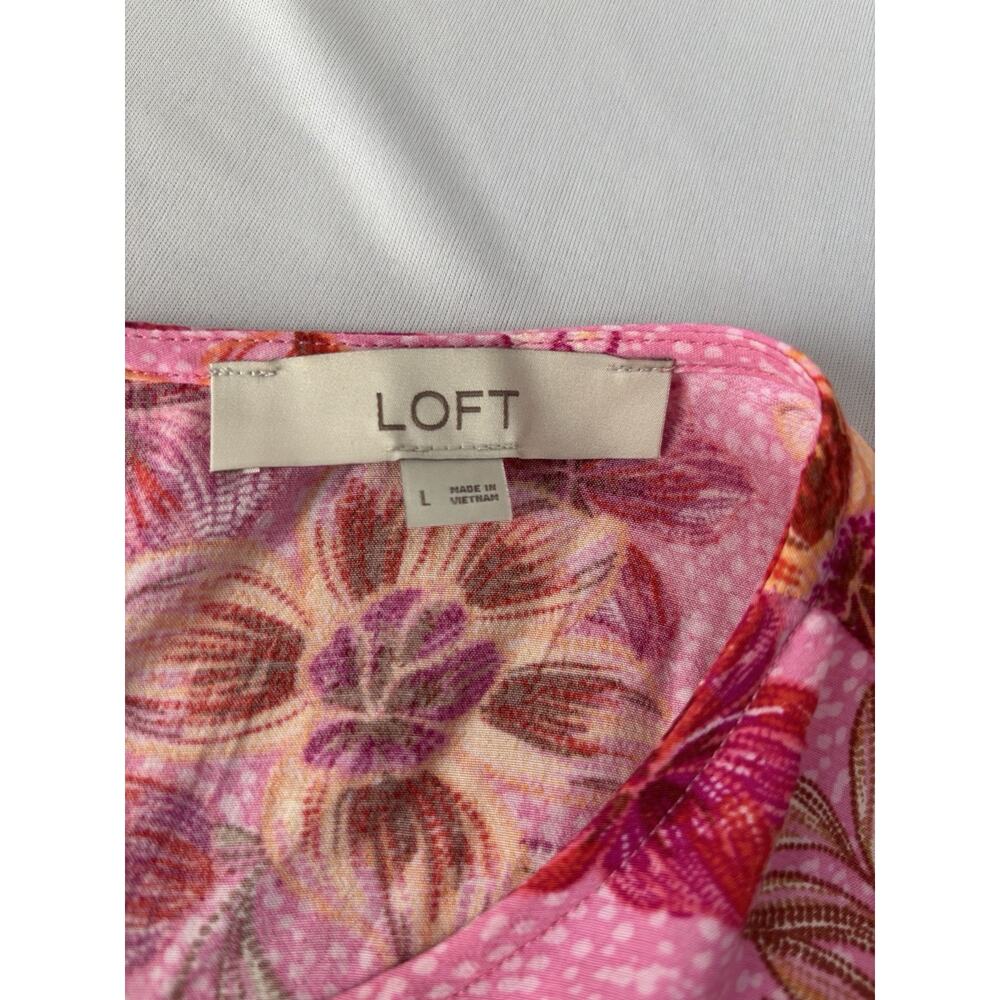 LOFT Pink Floral‎ Dress Large Boho Romantic Cottagecore Tassel Waist Mini - Picture 9 of 13